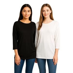 2 Ssoulm Long Sleeve Tunic Tops Black & White Size Large